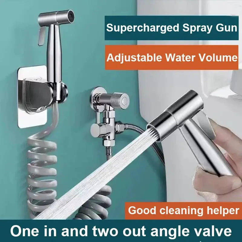 Brass 3-way diverter bidet sprayer kit with stainless steel nozzle, G1/2 adapter, hose and wall mount by Simples Market.