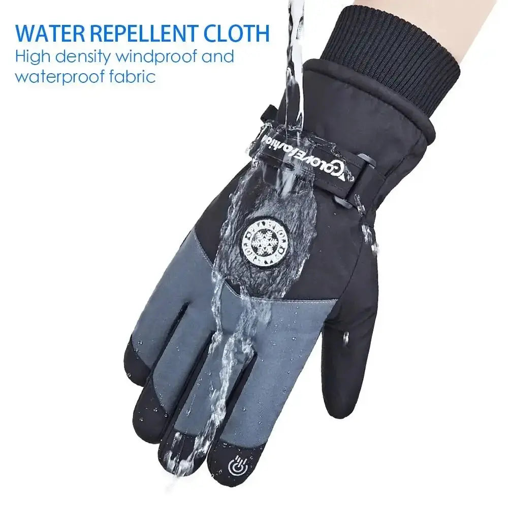 Winter Snowboard Ski Gloves PU Leather Non Slip Touchscreen Waterproof Fleece Warm Riding Gloves For Motorcycle Cycling