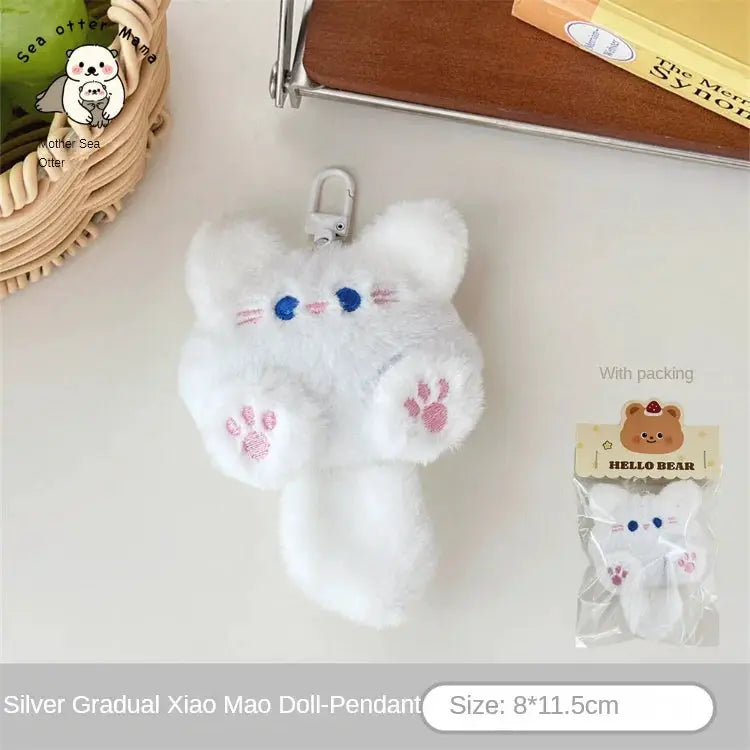 Cute Plush Cat Doll Pendant For Backpacks And Bags Soft Rabbit Fur Animal Charm Keychain Gift For Girls