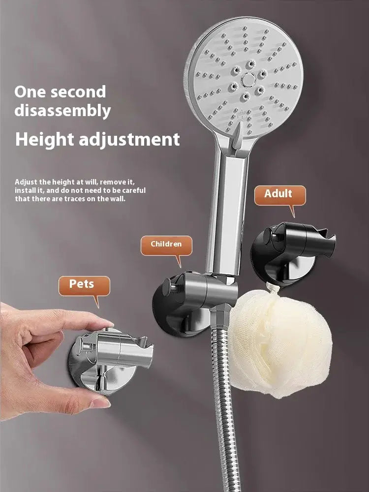 Simples Market 1PC round chrome shower head holder, adjustable wall-mounted, self-adhesive handheld bracket