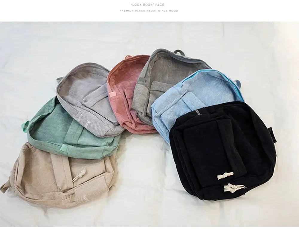 Personalized corduroy student backpack, unisex campus bag, available in 7 colors