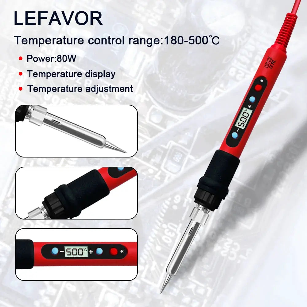 80W Soldering Iron Kit With Adjustable Temperature LCD Display Ceramic Heater Solder Tips Tweezers And Solder Wire