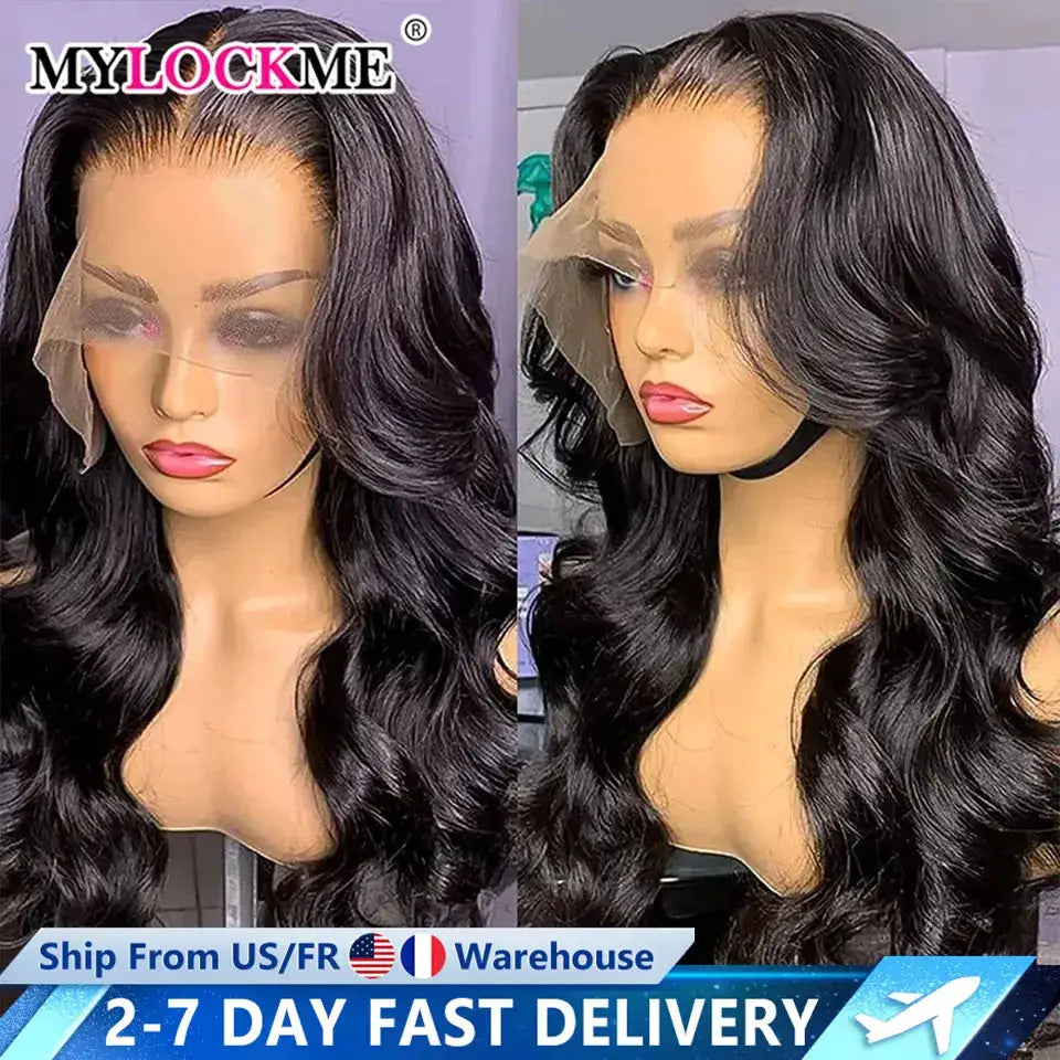 MyLockMe Body Wave Human Hair Lace Front Wig 30 32 34 Inch 13x6 13x4 Transparent Swiss Lace Glueless 5x5 6x4 Avg Size