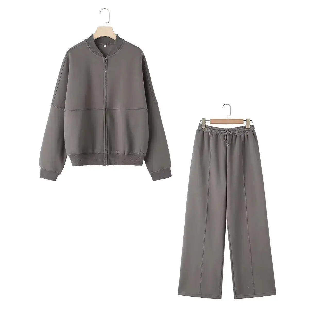 HH Womens Fall Retro Zip Bomber Jacket 2 Piece Set With High Waist Lace Up Wide Leg Pants Streetwear