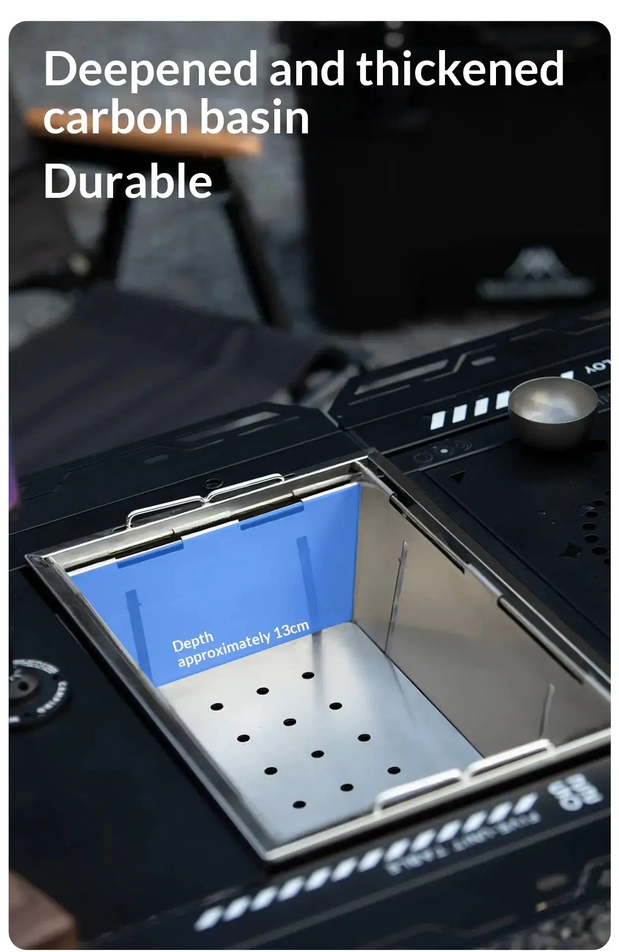 MountainHiker 304 stainless steel portable BBQ stove by Simples Market with perforated stainless basin and blue insert