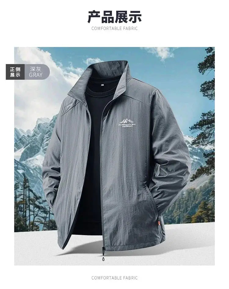 Men's gray ultralight sun-protection jacket by Simples Market, breathable UV-proof outerwear