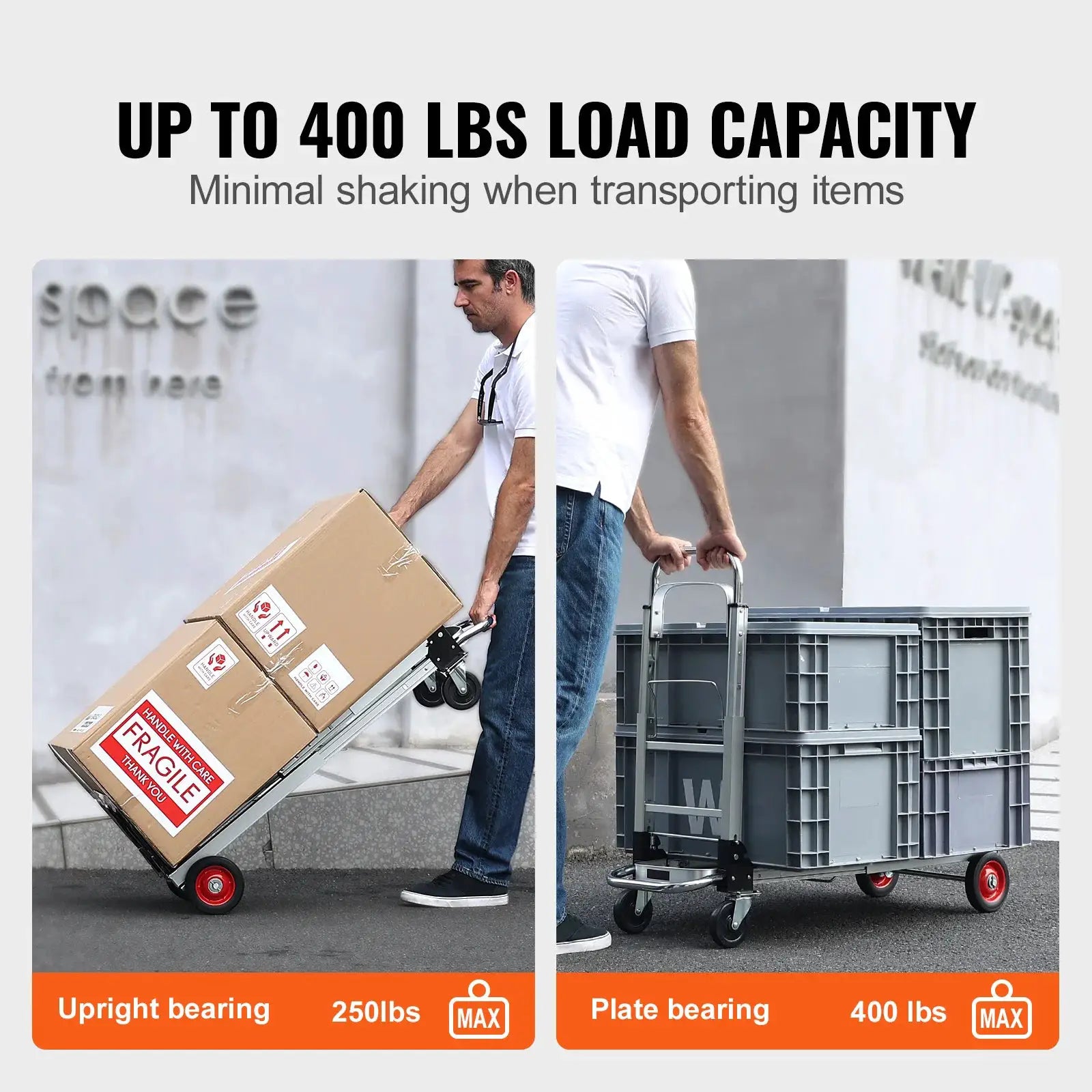 SucceBuy Folding Hand Truck 400 Lbs Capacity Lightweight Dolly With Wheels Foldable Luggage Utility Cart For Warehouse