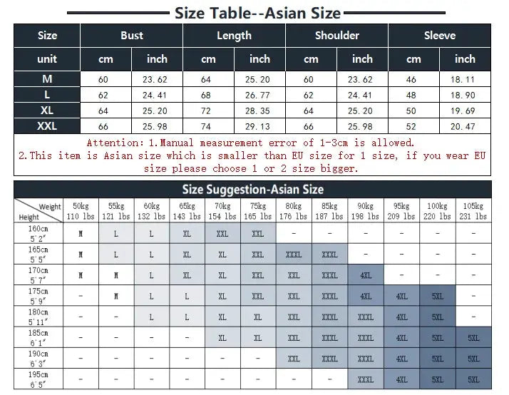 Korean style men's long-sleeve black shirt size chart from Simples Market with bust, length, shoulder and sleeve data