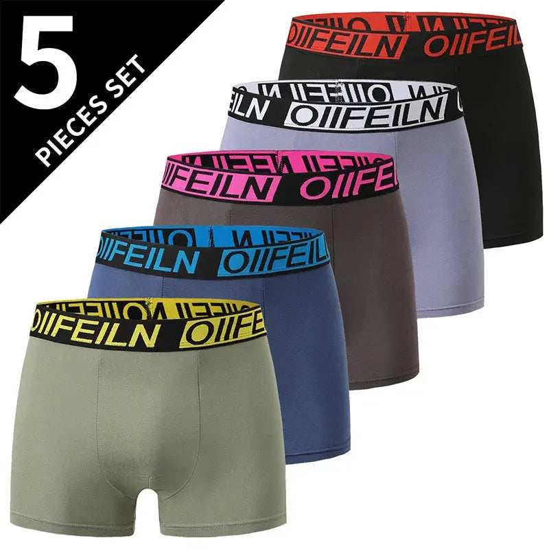 5-pack men's boxer briefs in assorted colors with bold logo waistband