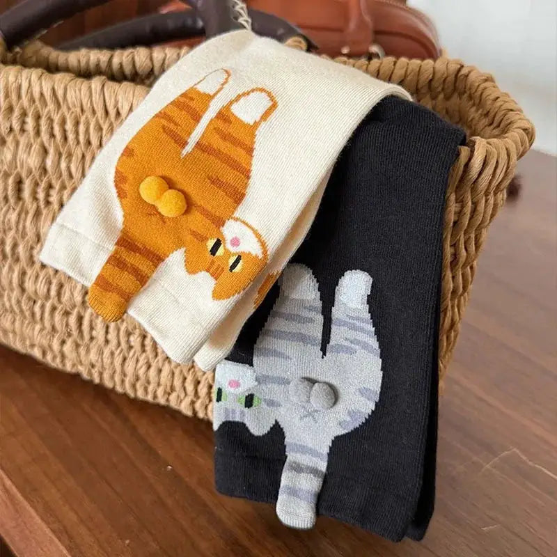 3D Cute Cat Socks For Women And Girls Mid Tube Sleep Socks Black And White Cat Print