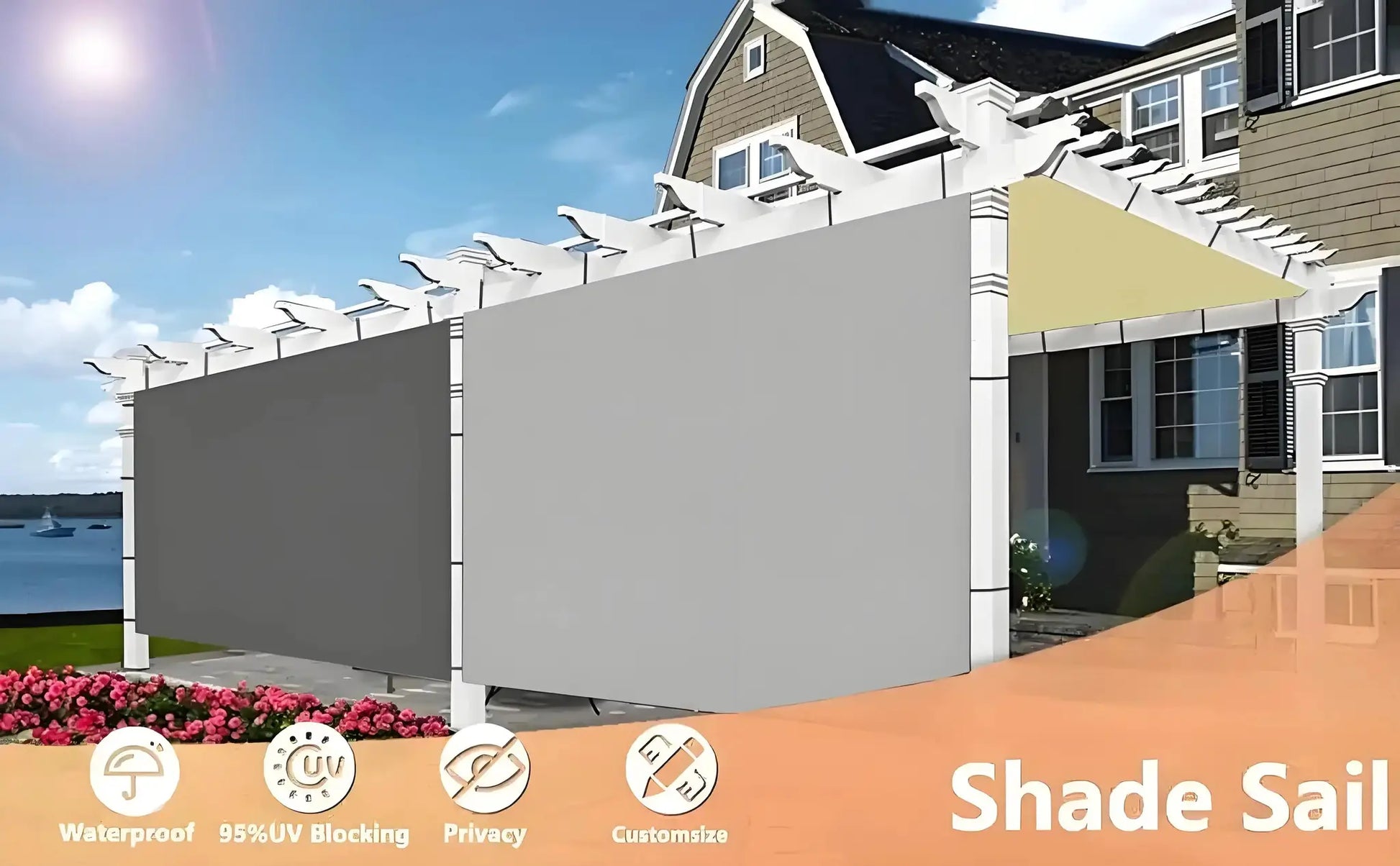 Sun shade sail, 2x3/3x3/3x4/4x5 m, gray and beige, waterproof outdoor canopy for patio.