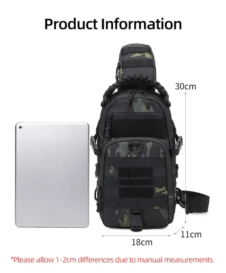 Tactical Chest Bag with MOLLE system; Simples Market black camouflage sling backpack for camping, hiking, cycling