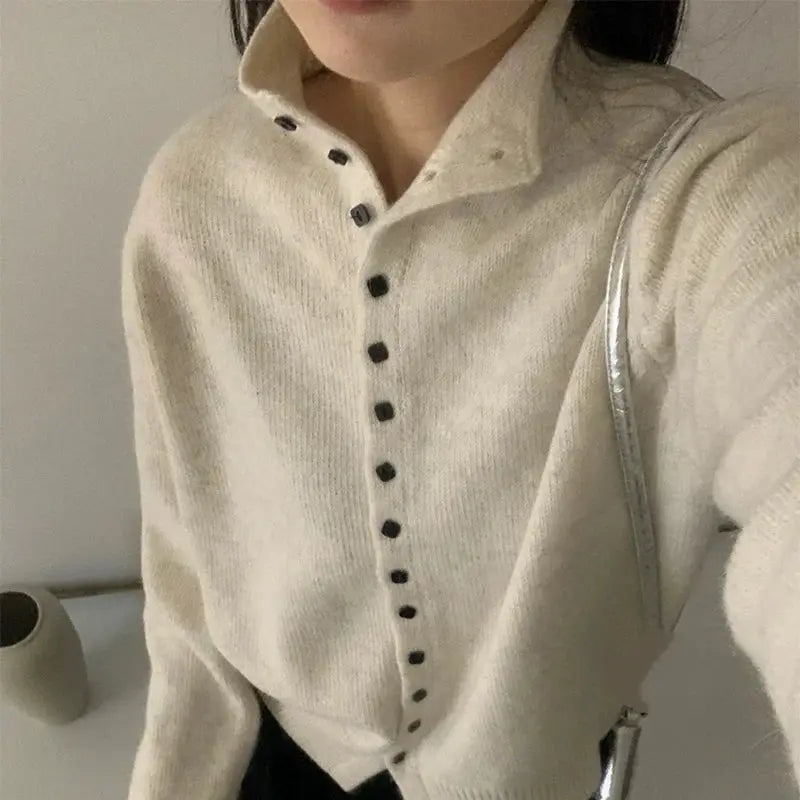 CozyWear Women's Standup Collar Cardigan Sweater Heavyweight Knit Single Breasted Autumn Outerwear