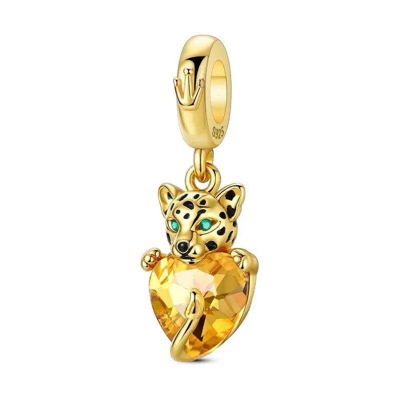 925 Sterling Silver Gold DIY Charms Beads Inlaid Zirconium Sun Leopard Pendants Fit Bracelet For DIY Jewelry Making