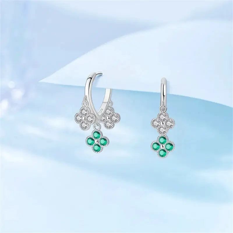 New 925 Sterling Silver Sparkling Zircon Four Leaf Clover Drop Earrings For Women Wedding Engagement Gift