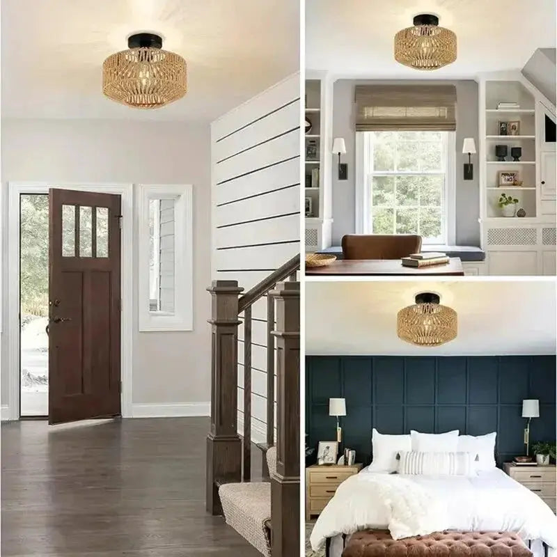 Natural bamboo rattan ceiling chandelier pendant light by Simples Market for entryway, living room, and bedroom