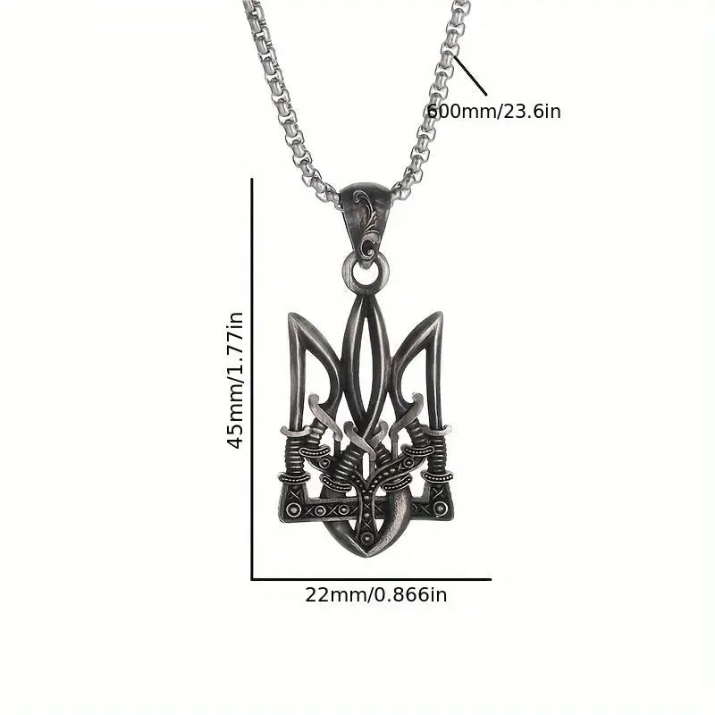 Retro Poseidon Trident Pendant Necklace, zinc alloy, 60cm chain, unisex fashion jewelry