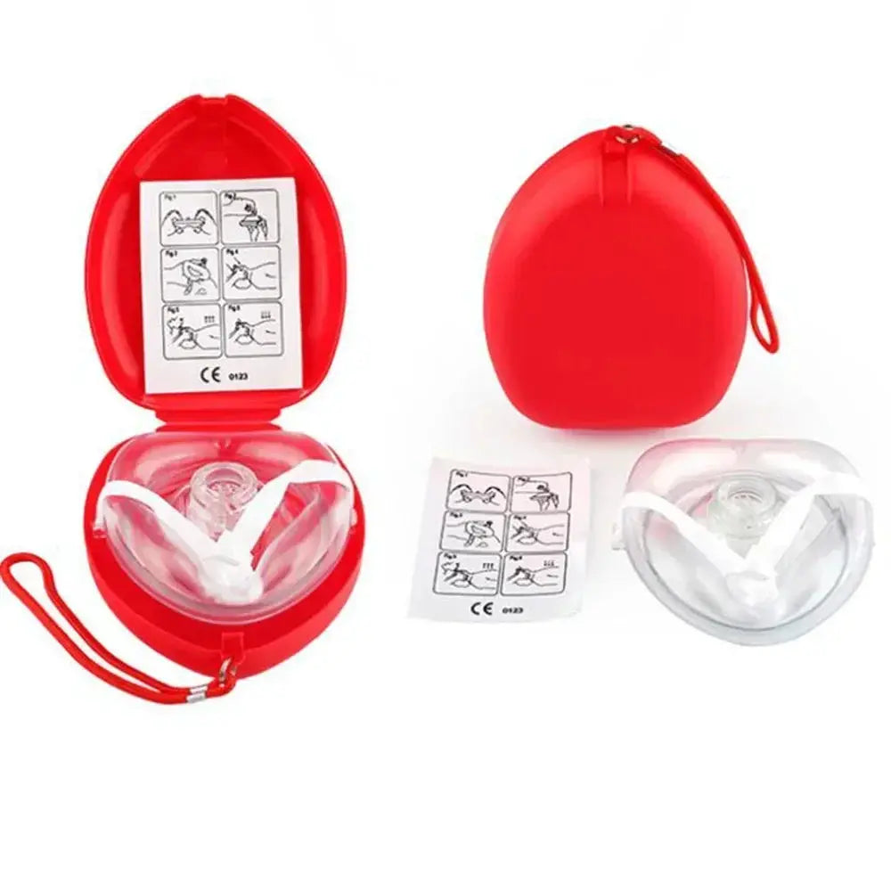 CPR mask kit by Simples Market; red carrying case with one-way valve face shield and instruction sheet