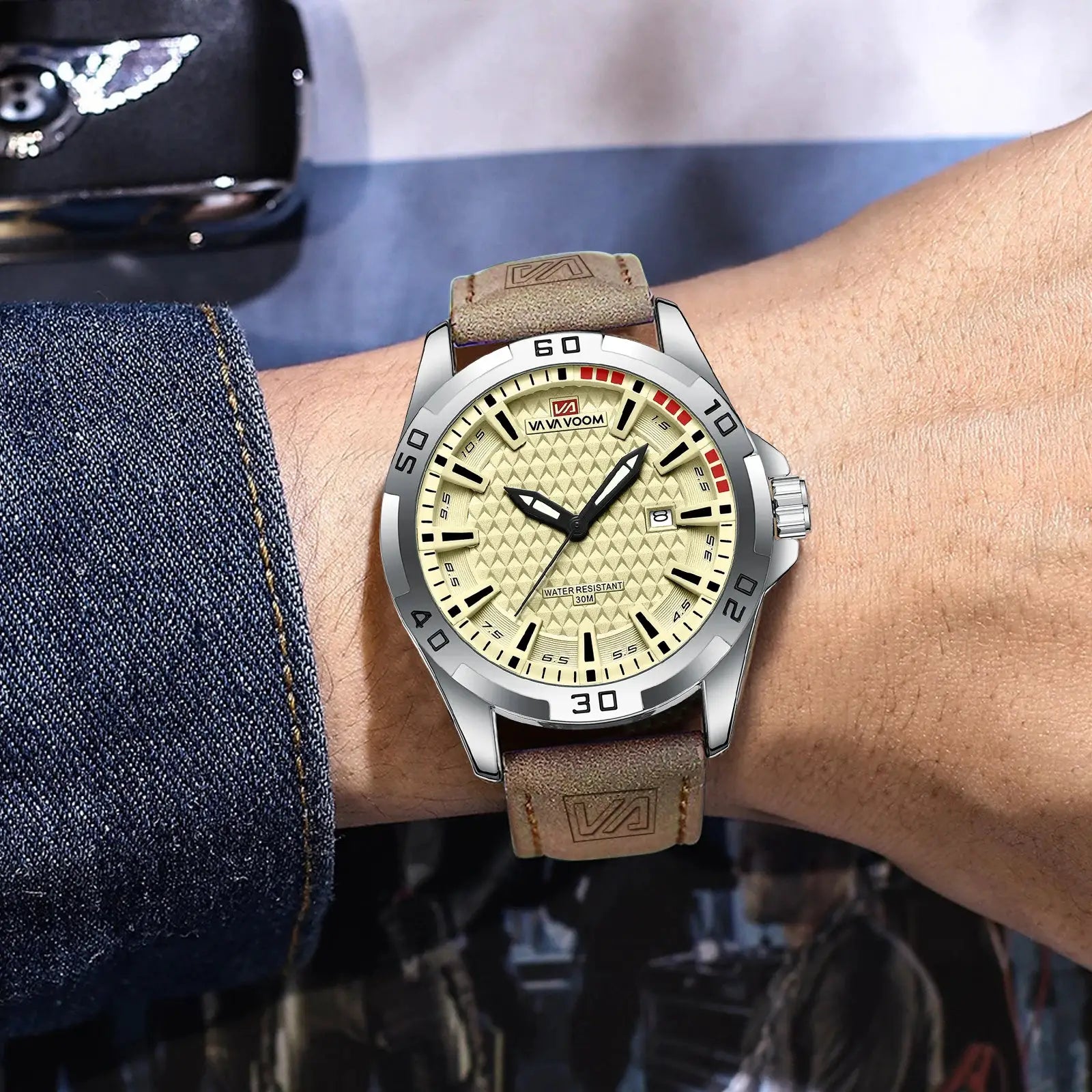 Mens Casual Sport Military Quartz Calendar Wrist Watch Waterproof Leather Strap Business Ready