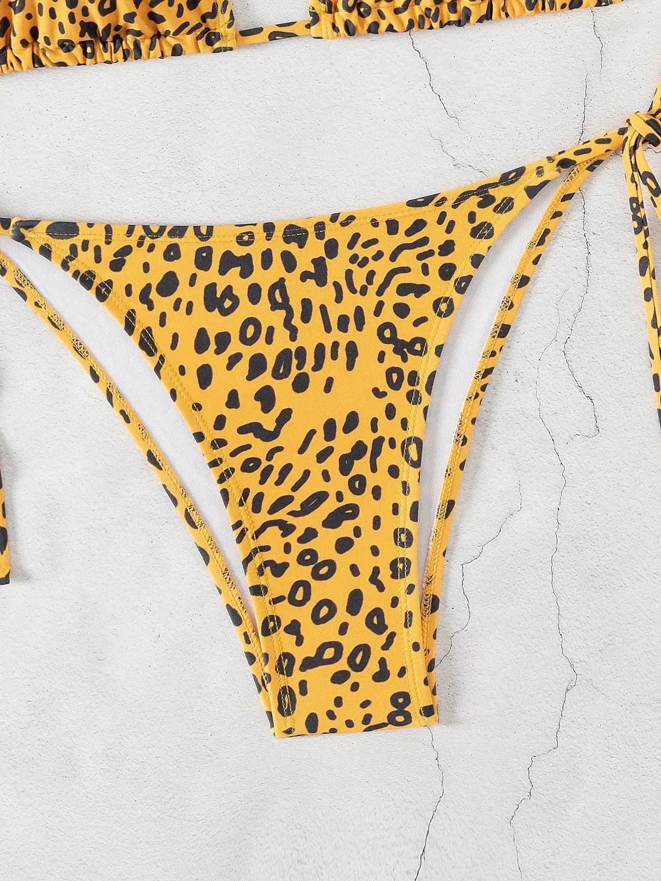 Yellow leopard-print triangle bikini bottom with side ties