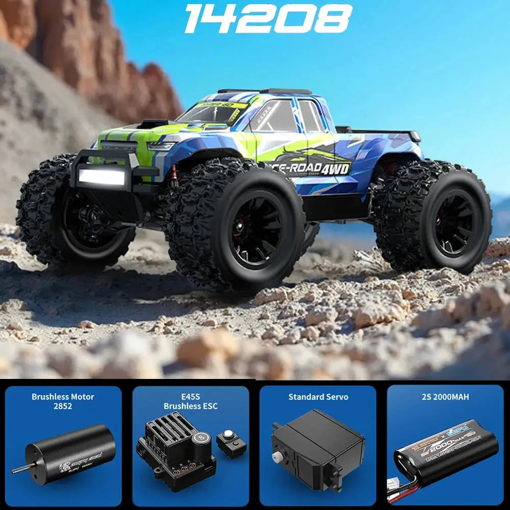 HYPER GO MJX 1/14 RC car, blue-green off-road 4WD with brushless motor, 2.4G remote Simples Market