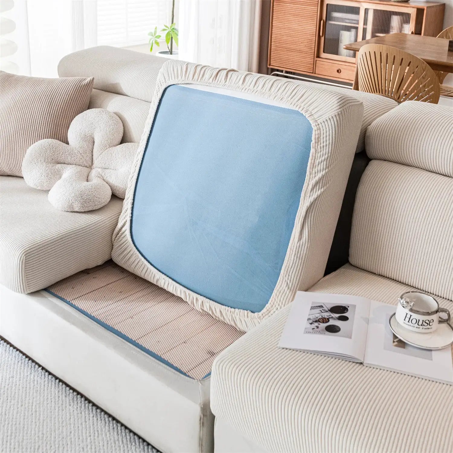Simples Market thick stripe jacquard sofa seat cushion cover, removable and washable