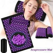 Acupressure mat with Kuznetsov's spike pad and purple-studded cushions set
