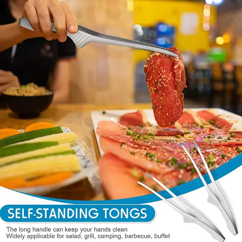 Non Slip Stainless Steel BBQ Tongs For Serving Food Salad Camping Barbecue Buffet Utensils