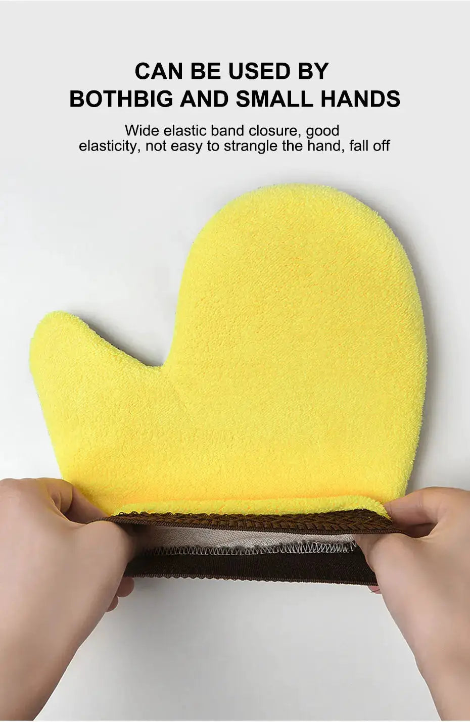 SEAMETAL yellow microfiber car washing glove with double-faced coral fleece and brown Velcro strap