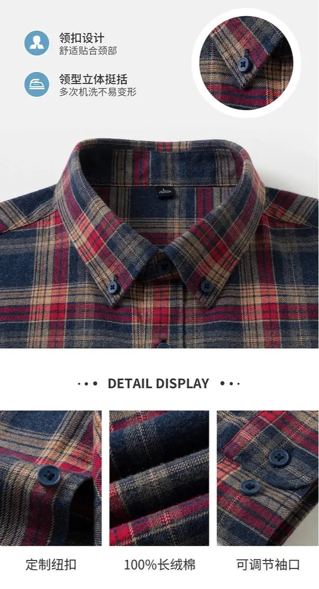 Simples Market men's plaid flannel shirt, 100% cotton, multi-color with button-down collar
