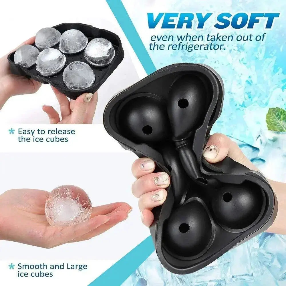 Simples Market silicone ice cube mold with lid; 4/6/8-grid black tray for whiskey, creates large ice balls.