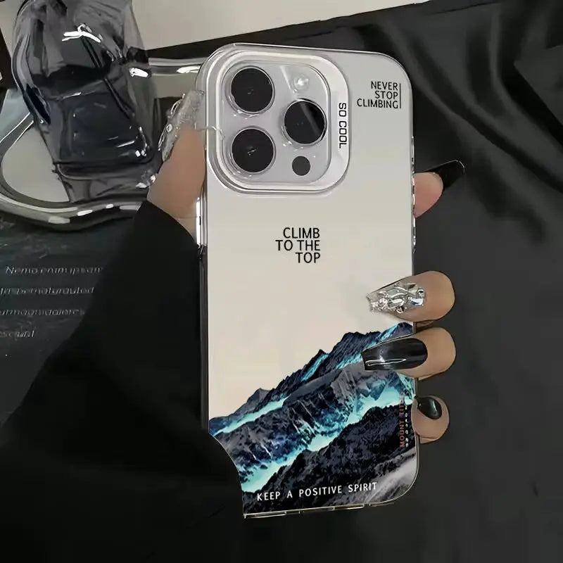 SnowPeak Snow Mountain Sunset Electroplate Phone Case For iPhone 11 To 16 Pro Max Durable Silver Shield