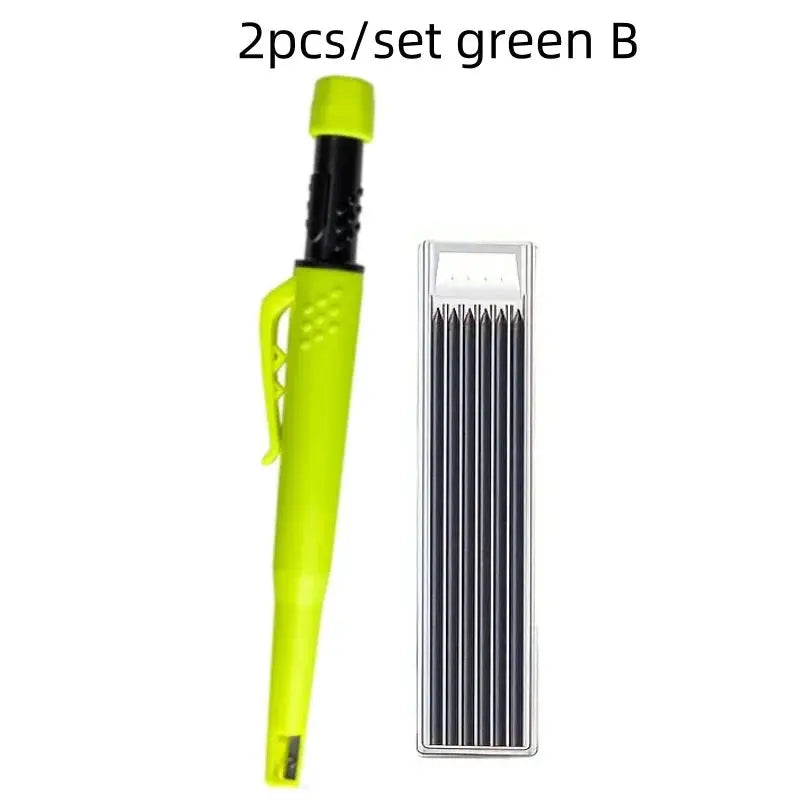 Simples Market green carpenter pencil set: 2-piece includes neon 2.8mm deep-hole pencil with built-in sharpener