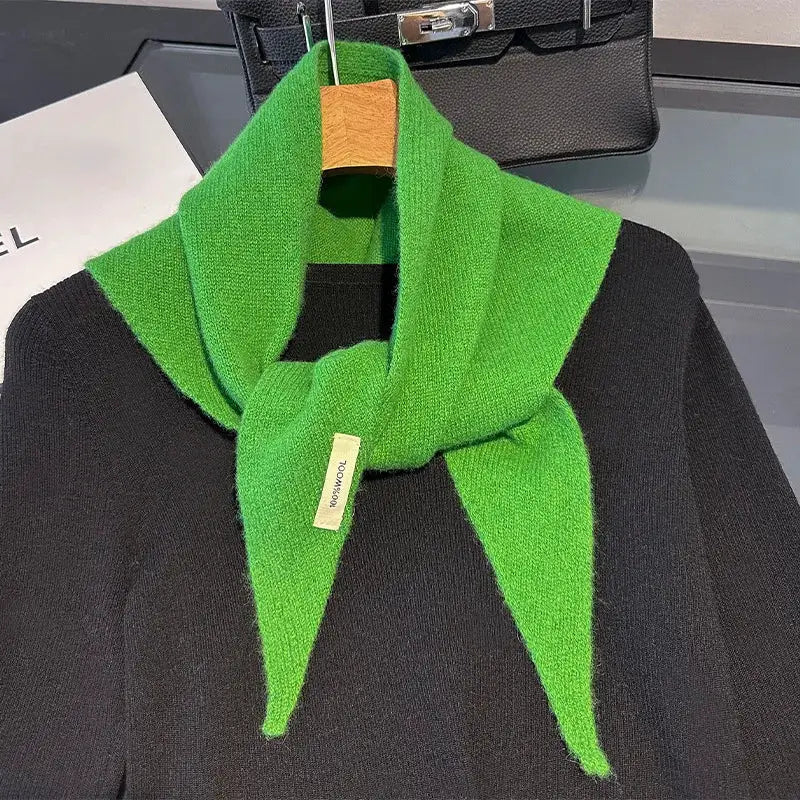 British Korean Triangle Scarf 100 Percent Wool Multifunctional Warm Knitted Headscarf For Women