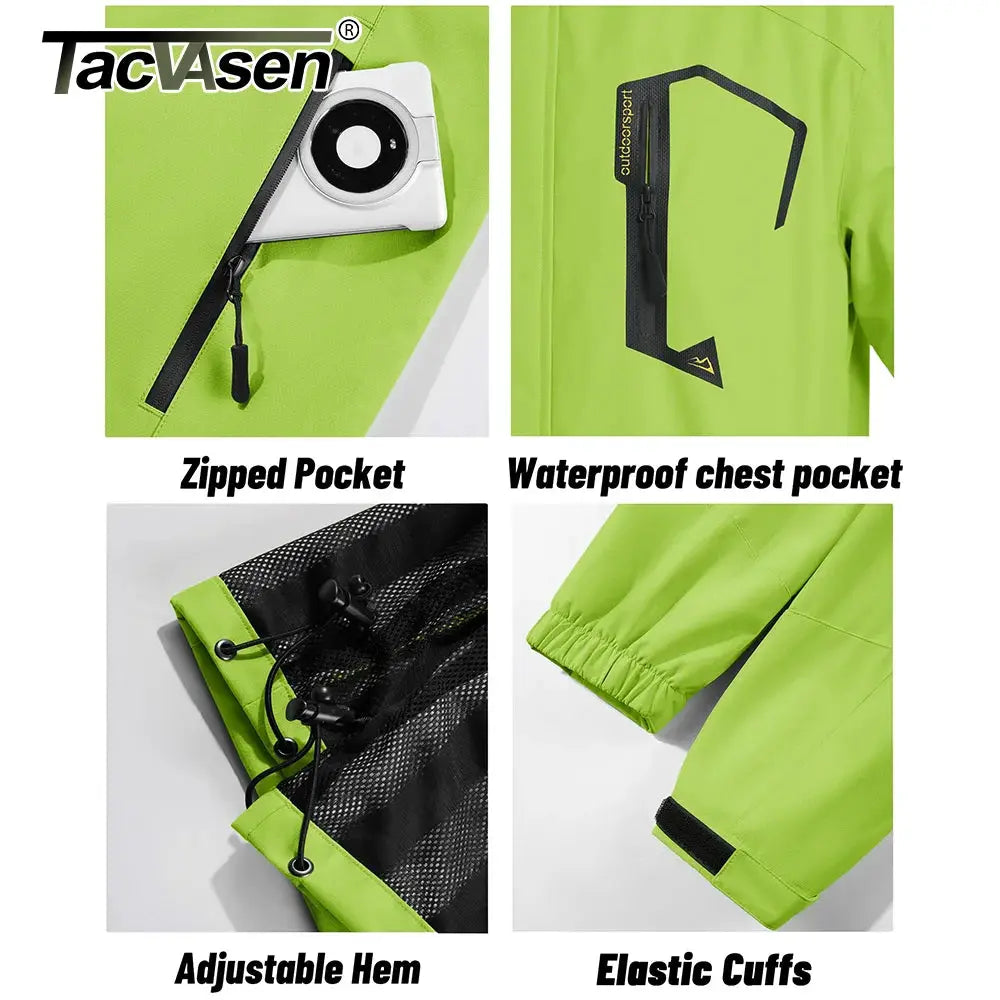 TACVASen men's lime green lightweight waterproof rain jacket with mesh lining