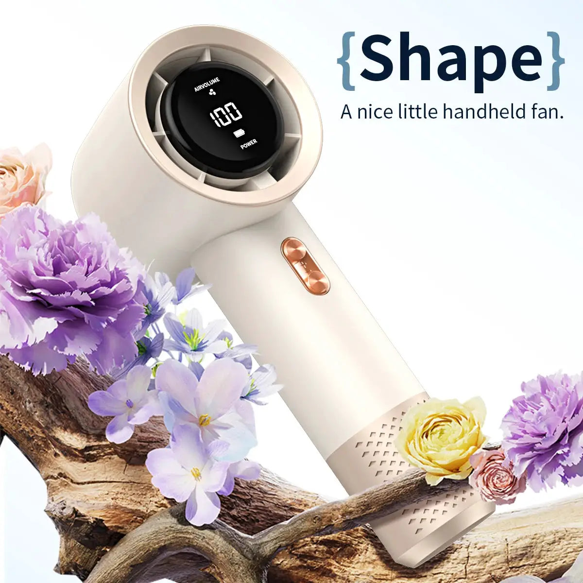 Handheld high-speed fan mini portable air conditioner, cream color, six-fan design with 199-level infinite adjustment