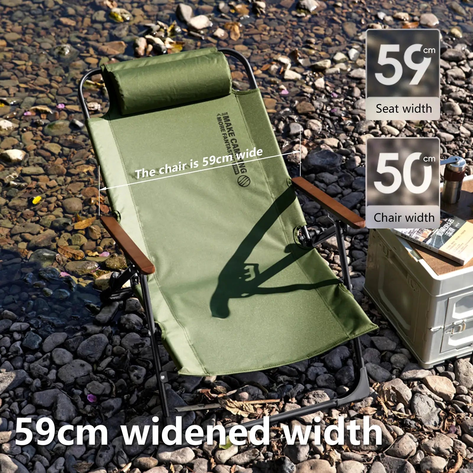 BISINNA camping folding chair, green, portable with adjustable armrests and detachable pillow; Simples Market