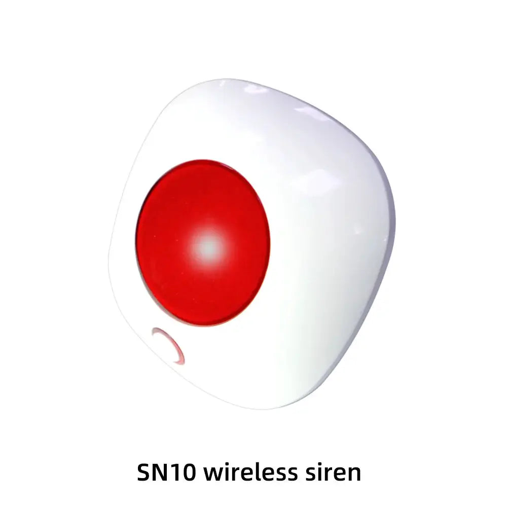 SN10 wireless siren, white housing with red circular indicator light