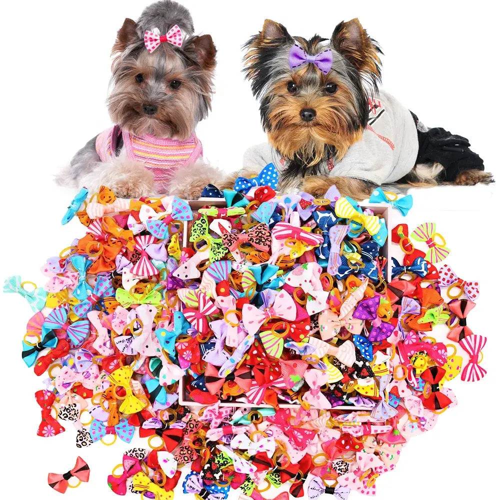 30 Pcs Dog Bows With Rubber Band Hair Accessories Handmade Movable Puppy Bows For Dogs And Cats Cute Pet Accessories
