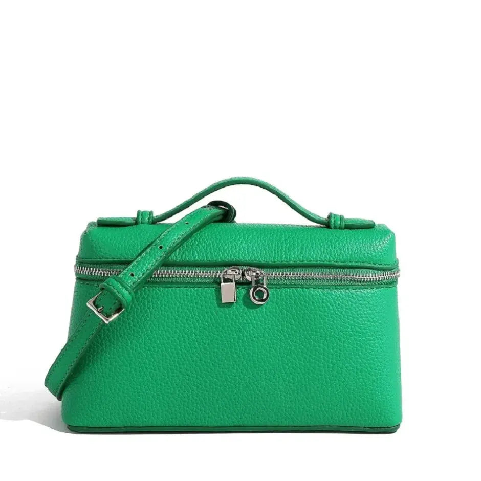 Mini crossbody bag in lime green lychee-grain leather with top zipper