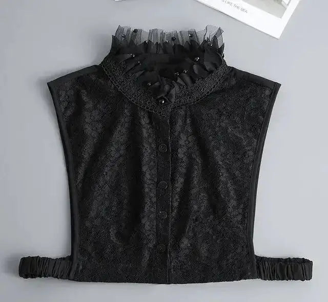 Detachable White Faux Collar With Front Tie For Women And Girls Vintage Lace Blouse Collar