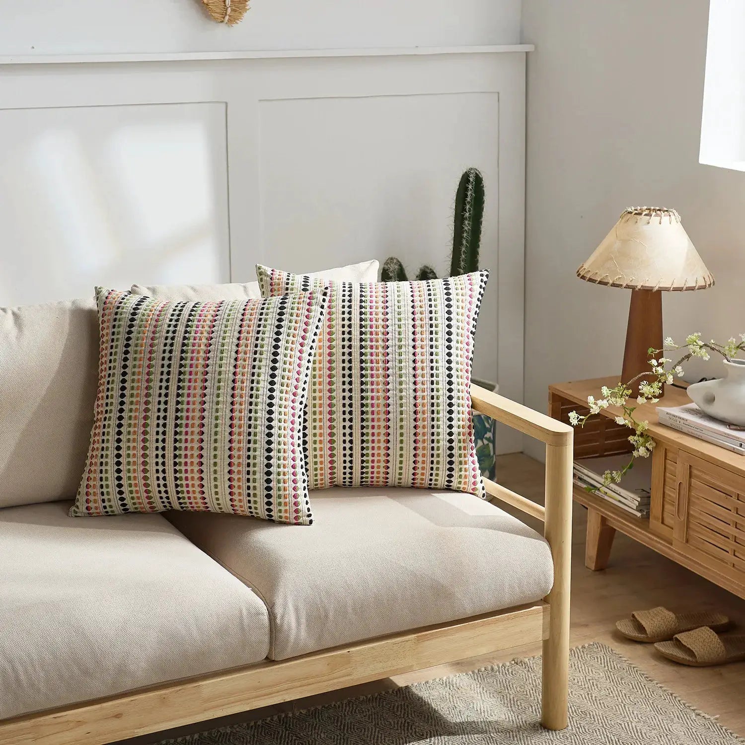 Boho Dots Jacquard Cushion Covers (set of 2) 45x45cm with zipper closure in grey, orange, ivory and blue