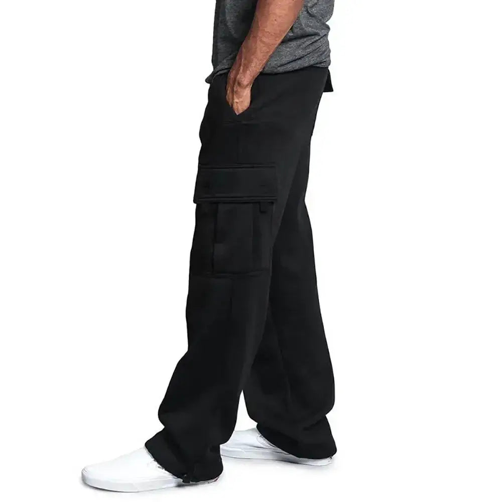 Men's cargo sweatpants by Simples Market in black with large side pockets
