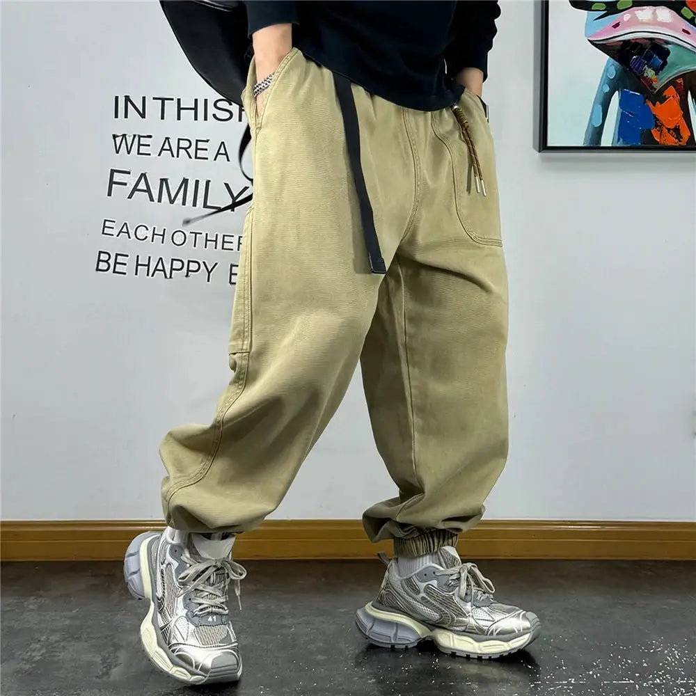 Baggy cargo pants by Simples Market; khaki with drawstring waist