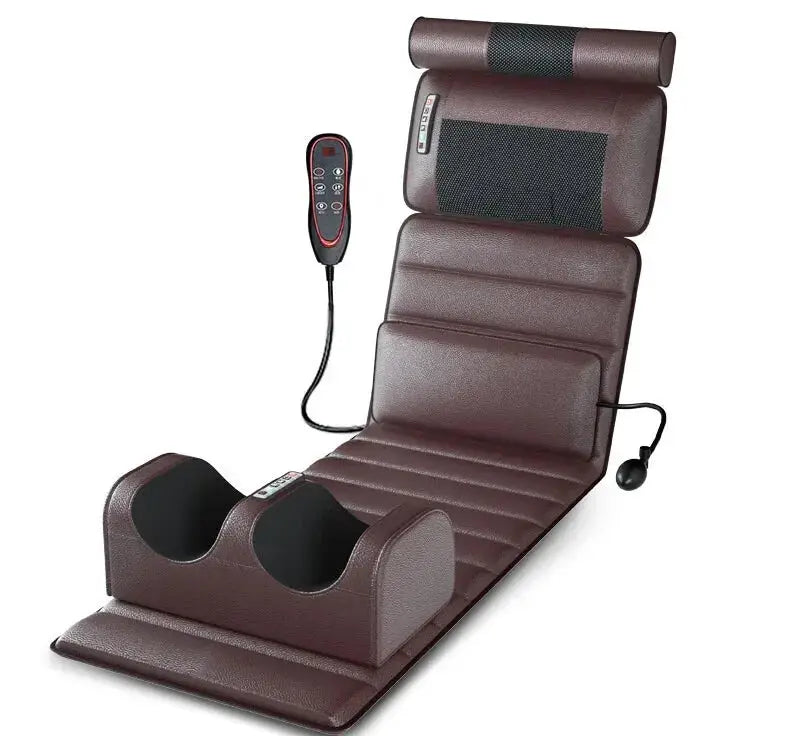 Simples Market brown leather electric full-body massage mattress with heating, neck/shoulder/back massage and remote