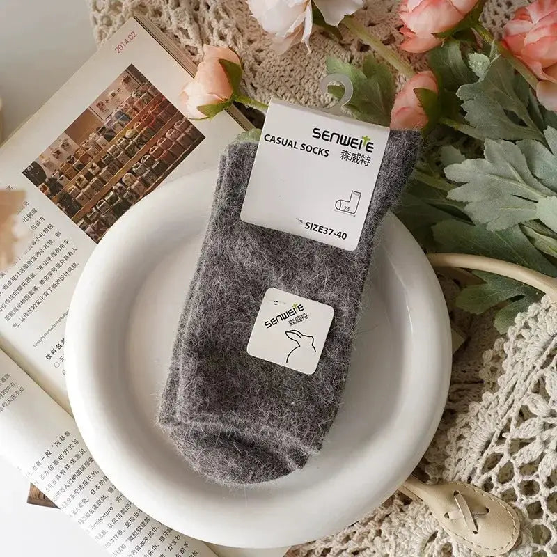 Womens Wool Socks Winter Thermal Tube Socks Thickened With Cashmere Rabbit Hair Black
