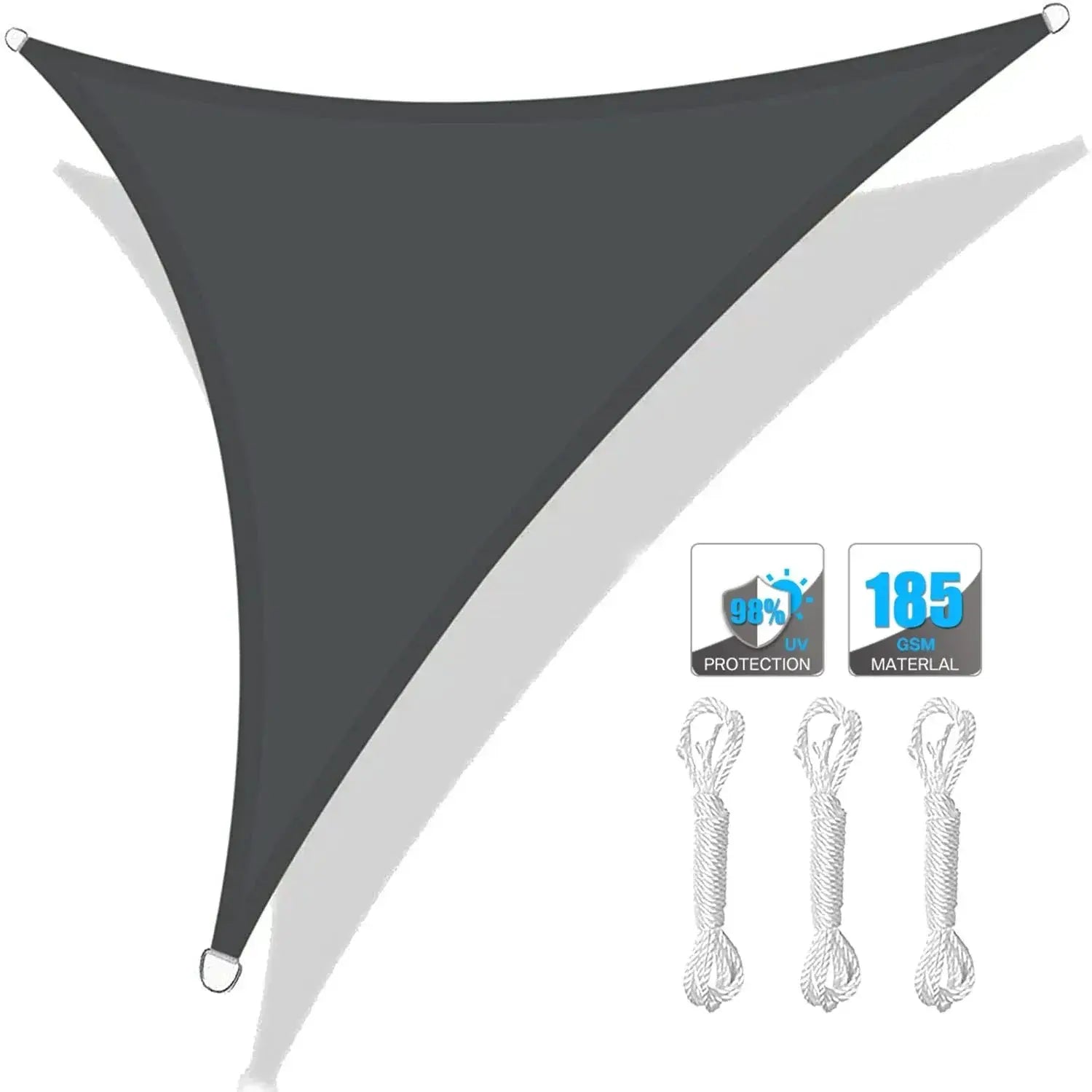 Simples Market triangle sun shade sail canopy, dark gray, waterproof 185 GSM fabric with 3 ropes