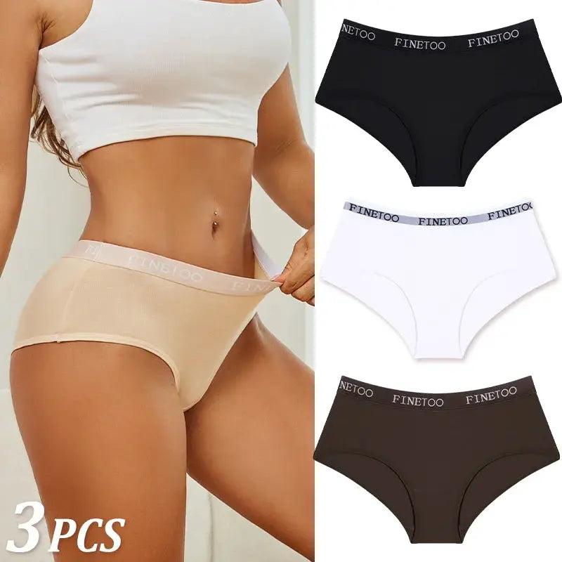 3-pack women's cotton briefs by Finetoo in beige, black and white