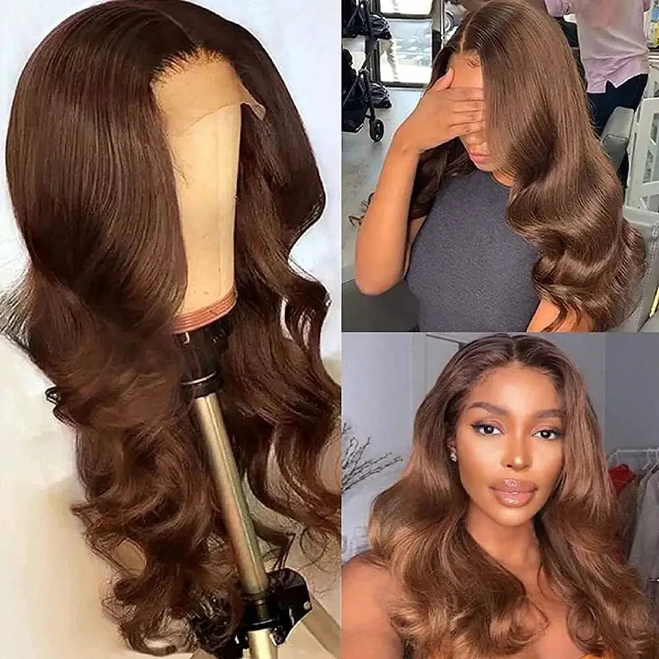 Chocolate Brown 13x4 Lace Front Wig Brazilian Virgin Hair Pre Plucked 13x6 HD Lace Frontal Body Wave Wig
