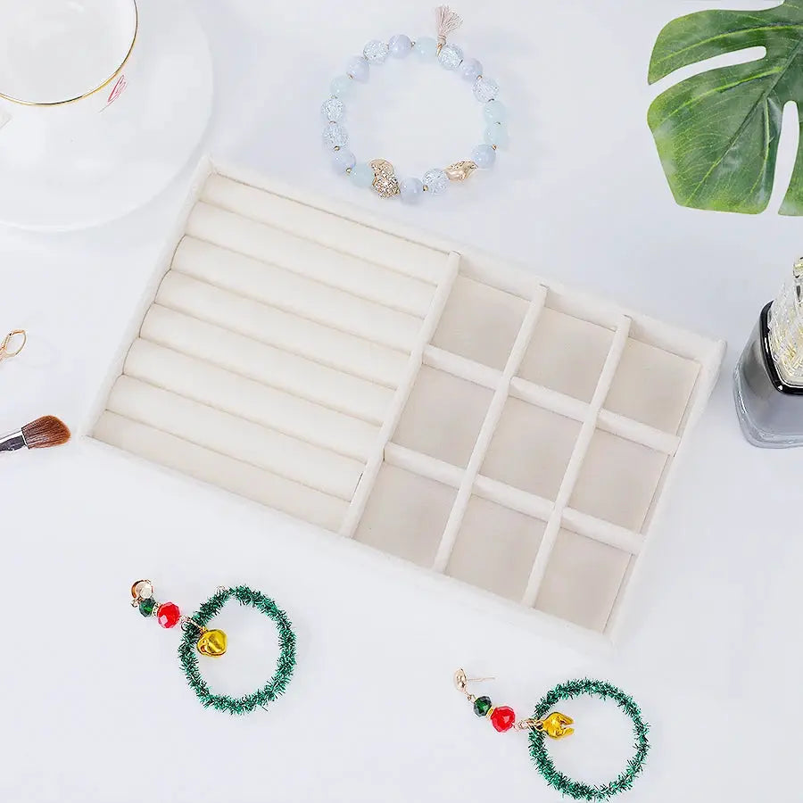 1 Piece Flocking Jewelry Box And Tray Beige Necklace Jewelry Organizer Gift Box 21.3 x 12.5 x 2.5 cm